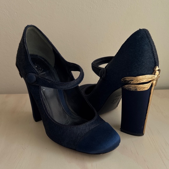Tory Burch Shoes - Tory Burch Dragonfly Navy and Gold Women's Heels